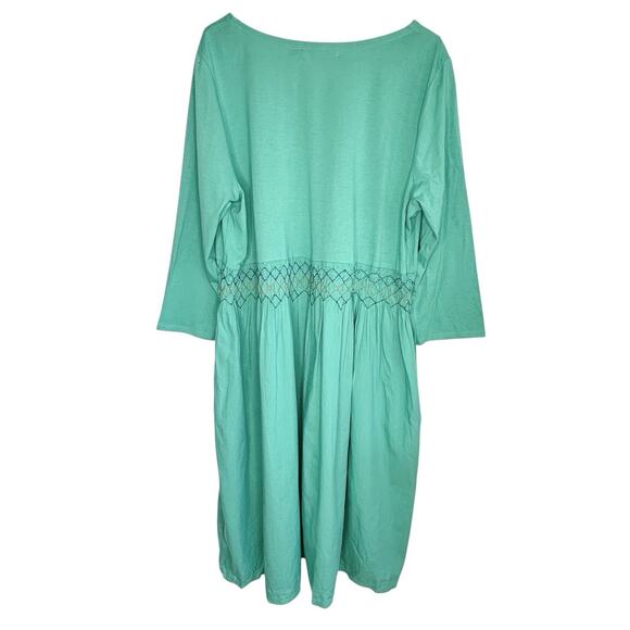 Gudren Sjoden Tricot Smocked Waist Dress Boho Lagenlook Embroidered XL Peasant - Picture 2 of 10